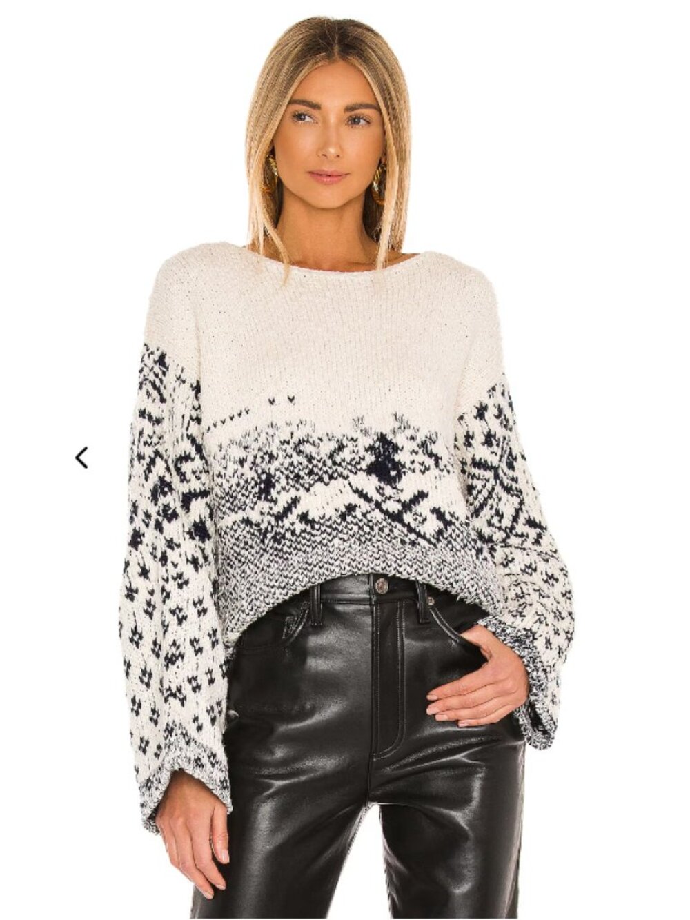 FREE PEOPLE Midnight Beach Pullover Oversized Cropped Sweater - M - White Black